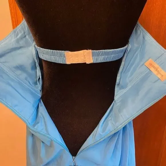 Dressy Evening Gown Wispy Pleated Blue Chiffon Classic Strapless Goddess Dress - Picture 4 of 8